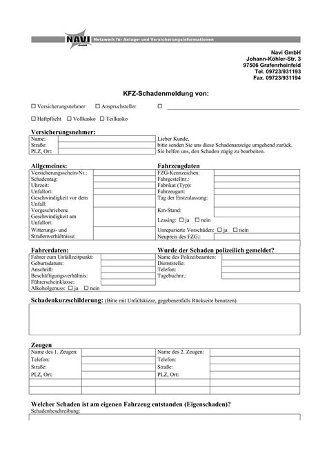 Schadensmeldung Kfz Als Pdf Navi Gmbh