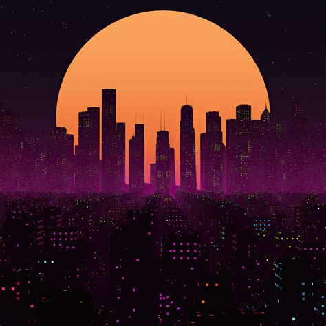 2048x2048 Retrowave City Sunset 4k Ipad Air ,HD 4k Wallpapers,Images ...