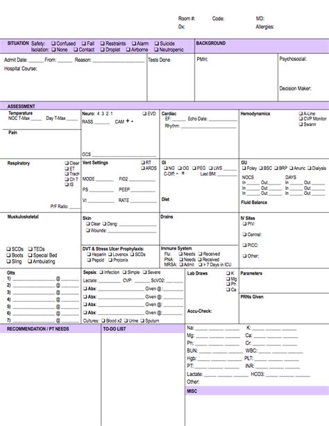 Nurse Brain Sheet Templates