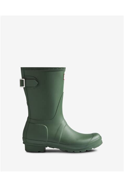 Hunter Original Short Back Adjustable Rain Boots Green Editorialist