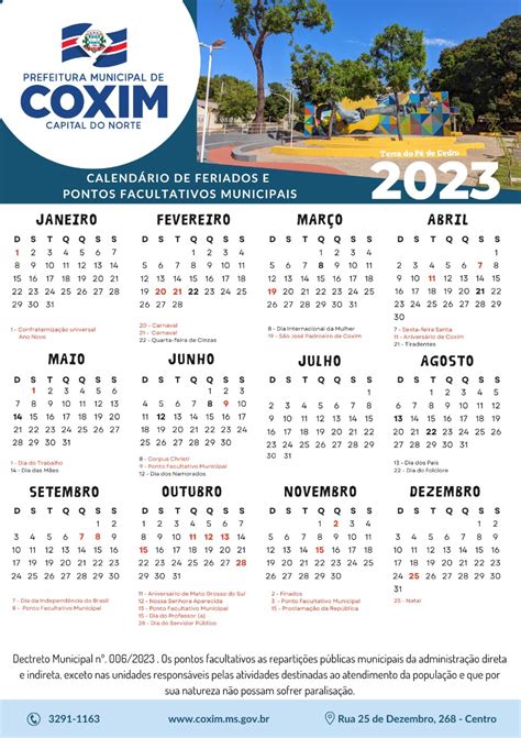 Prefeitura De Coxim Divulga Calendário De Feriados E Pontos