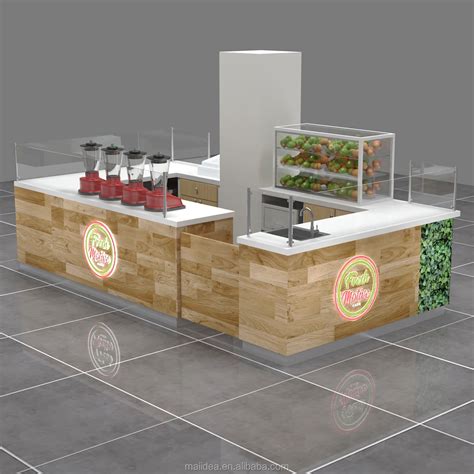 Solid Wood Fruit Juice Bar Kiosk Used In Mall Retail Bubble Tea Booth