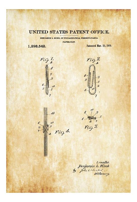 Paper Clip Patent Patent Print Office Art Office Decor Secretary