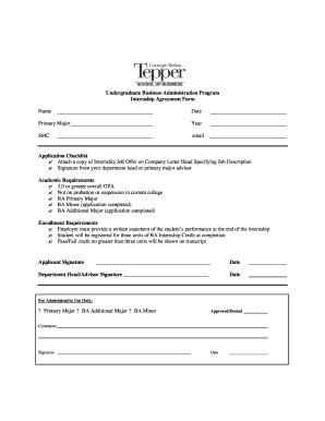 Fillable Online Mytepper Tepper Cmu Internship Agreement Form Pdf Fax