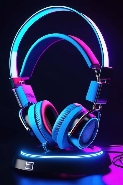 Premium Photo Headphones With A Blue And Purple Leds