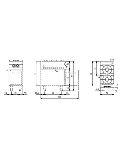 Cucina A Gas 2 Fuochi Professionale Su Armadio Aperto Cm 40x73x87h