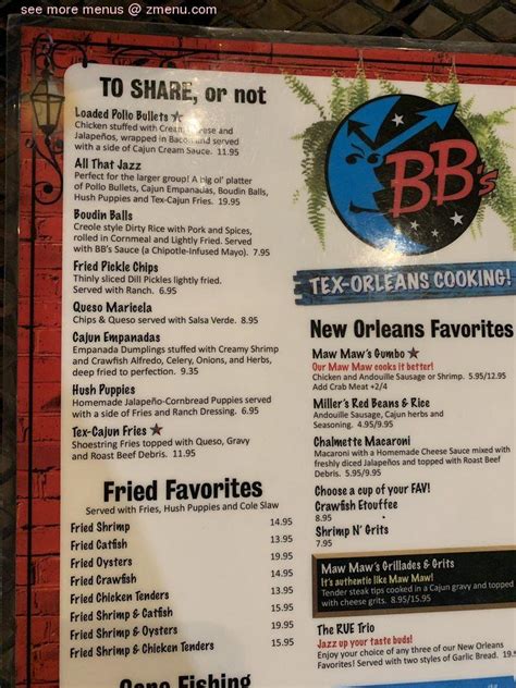 Carta Del Pub Y Bar Bbs Tex Orleans Pearland Broadway St