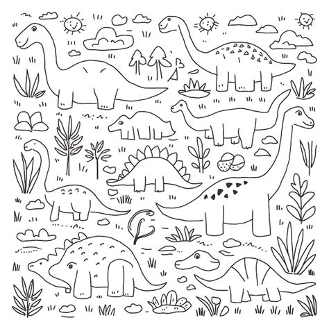 Page De Coloriage Illustration D Un Paysage De Dinosaures Avec