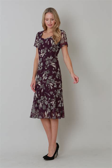 Julianna Floral Print Chiffon Dress In Purple Roman Originals Uk