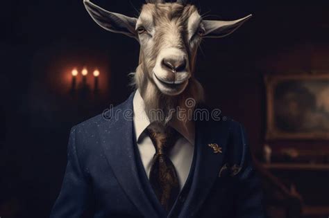 Portrait Of A Goat Dressed In A Formal Business Suit Stock Illustration