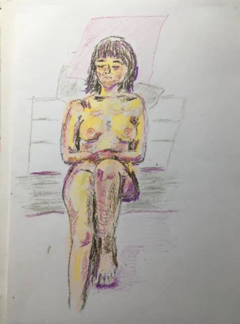 LIFE DRAWING SKETCH By Simon Farnell Seated Nude In Oil Pastel 35 00