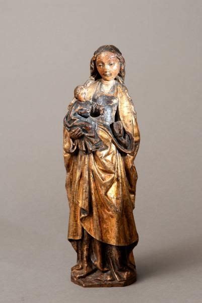 Vierge Lenfant En Bois Polychrome Et Dor Marie Est Repr Sent E