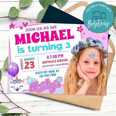 Nastya Birthday Invitation Customizable Template Diy Bobotemp