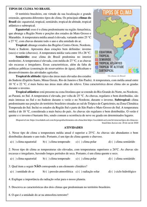 Geografia Elementos Do Clima Atividade De Geografia Para Trabalhar Os