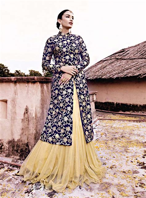 Blue Net Indo Western Lehenga Choli