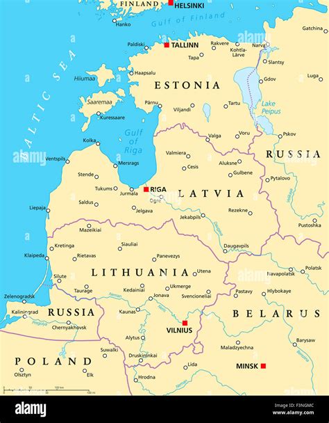 Baltic Countries Political Map Baltic States Area With Capitals Stock