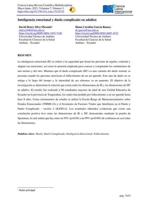 Pdf Inteligencia Emocional Y Duelo Complicado En Adultos