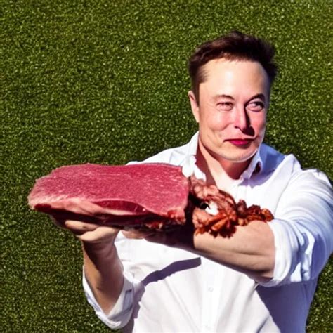 Elon Musk Holding A Piece Of Meat Offering It To You Stable