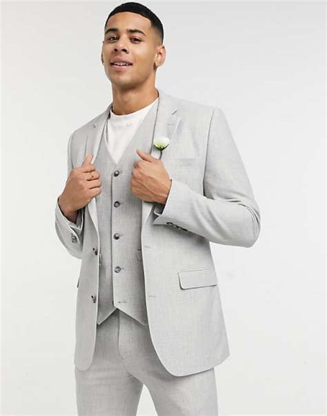 Asos Design Wedding Super Skinny Suit Jacket In Ice Gray Micro Texture