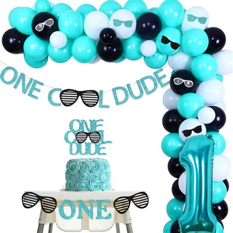 One Cool Dude 1st Birthday Decorations Black Teal Blue Baby Boy First