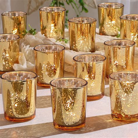 Buy DEVI Gold Votive Candle Holders 24pcs Mercury Glass Tealight