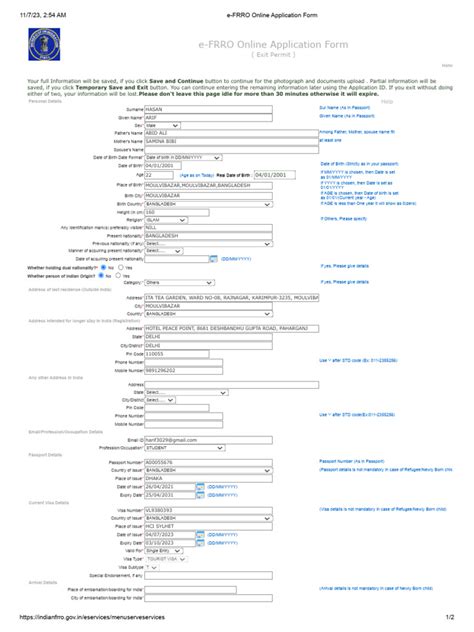 E Frro Online Application Form Download Free Pdf Travel Visa Passport