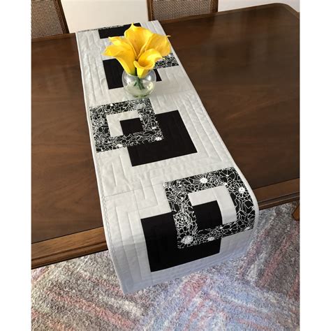 Modern Quilted Table Runner 14x59 Black White And Grey Wallhanging