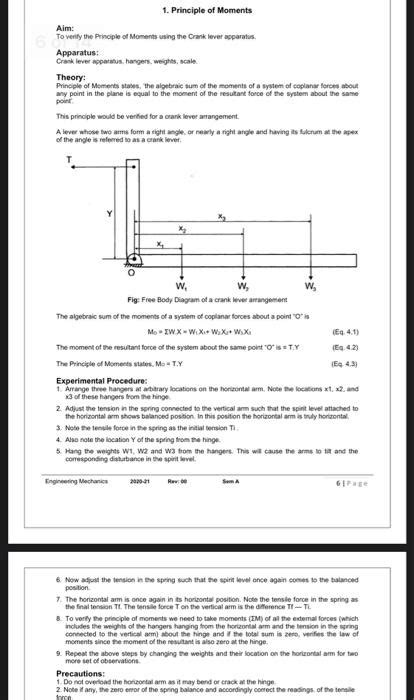 Solved 1 Principle Of Moments Aim To Verify The Principle