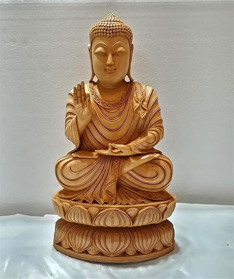 Amazon De Craftvatika 40 6 Cm Handgeschnitzt Holz Sitzender Buddha