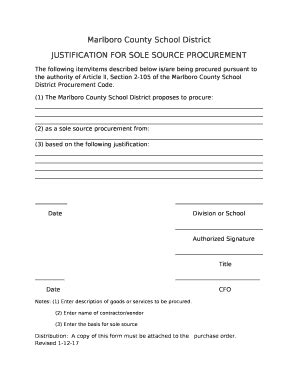 JUSTIFICATION FOR SOLE SOURCE PROCUREMENT Doc Template PdfFiller