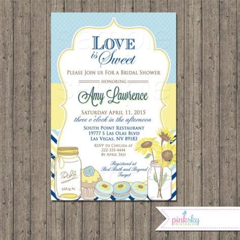 Love Is Sweet Blue And Yellow Bridal Shower Invitations Printable File