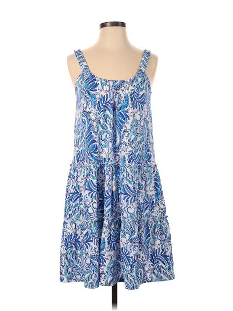 Lilly Pulitzer 100 Cotton Multi Color Blue Casual Dress Size Xs 65