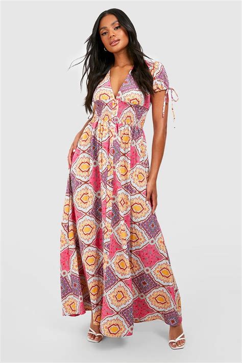 Paisley Shirred Waist Maxi Dress Boohoo Uk