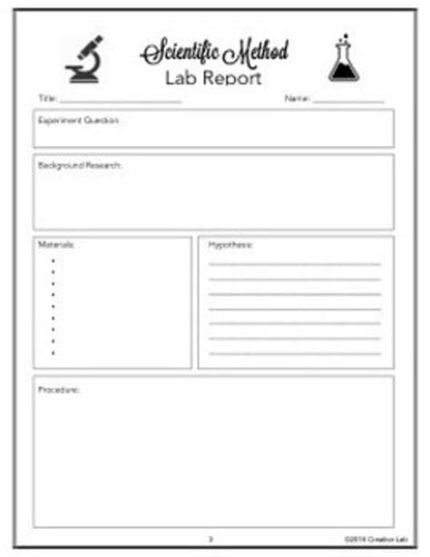 Scientific Method Lab Report Student Template Printable Teaching