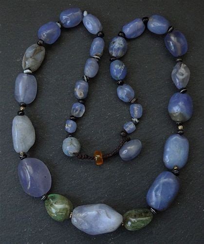 Rare Ancient Blue Chalcedony Necklace With Emerald And Suleimani Agates