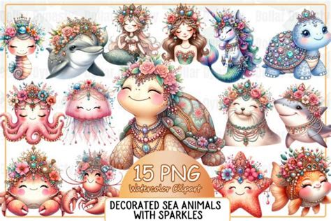 Decorated Sea Animals With Sparkles Graphic By Dollar Dynasty