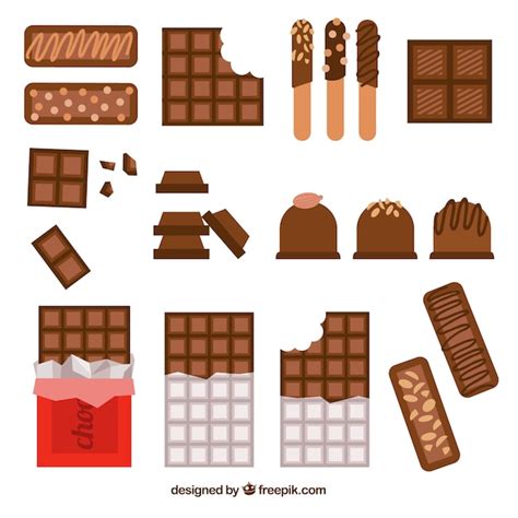 Chocolate Bars And Pieces Collection With Different Shapes And Flavors Free Vector