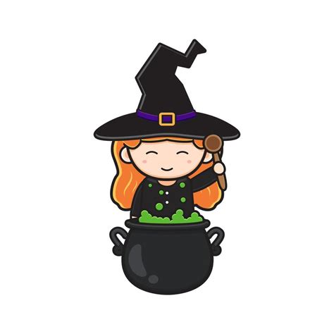 Cute Witch Cooking Poison Cartoon Icon Illustration 11462266 Vector Art