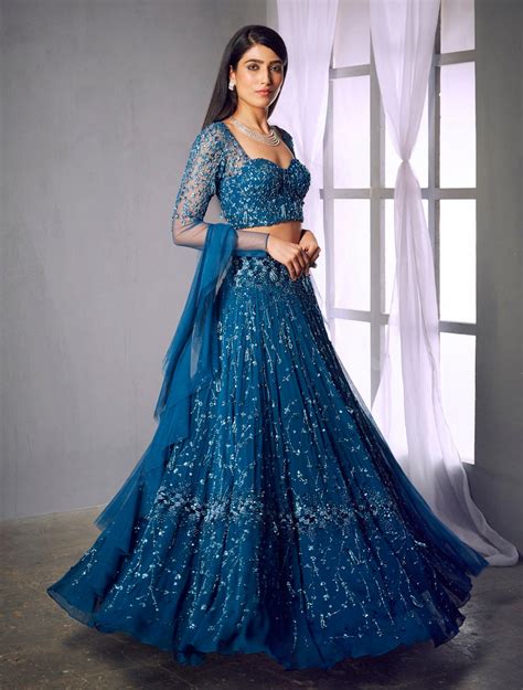 Dark Blue Embroidered Lehenga Studio East6