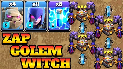 Best Th11 Golem Witch Attack With 8 Zap Spell Clash Of Clans Th11