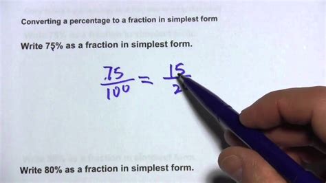 Converting A Percentage To A Fraction In Simplest Form Youtube