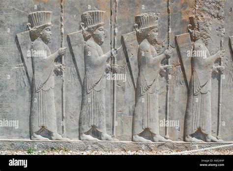 Immortals Persian Warriors Reliefs In Darius Palace Persepolis Iran