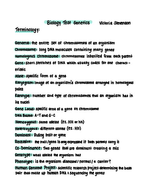 Ib Biology Sl Test Genetics Biologytest Genetics