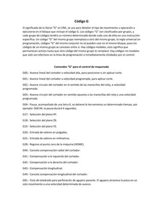 CODIGOS G Y M PARA MAQUINADO Y PARA TORNO PDF