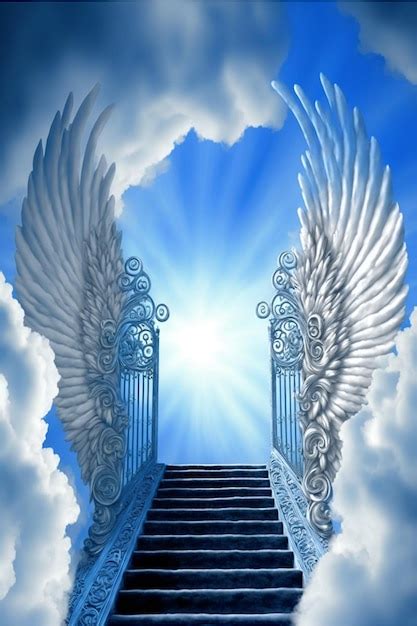 Premium Photo A Close Up Of A Stairway Leading To A Sky With Angel