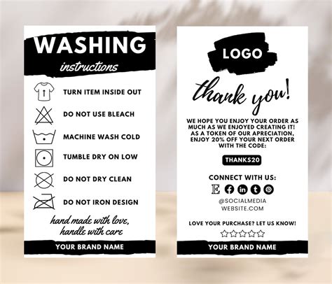 Editable T Shirt Washing Instructions Card Template Canva Etsy