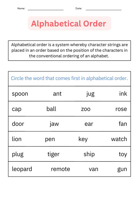 Abc Order Printable Alphabetical Order Worksheets For 1st L 2nd L 3rd