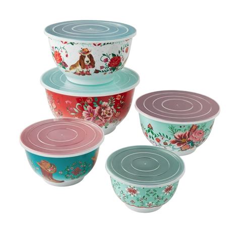 The Pioneer Woman Merry Meadows 10 Piece Melamine Mixing Bowl Set With Lids