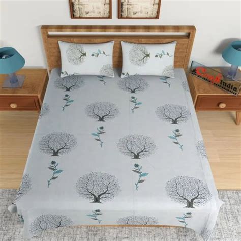 Eunoia Crafts Blue Floral Print 144 Tc Cotton Double Bedsheet Pattern