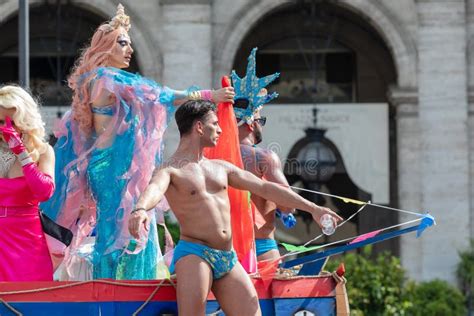 Gay Pride In Rome Italy Crowd Of Protesters In The Square Editorial